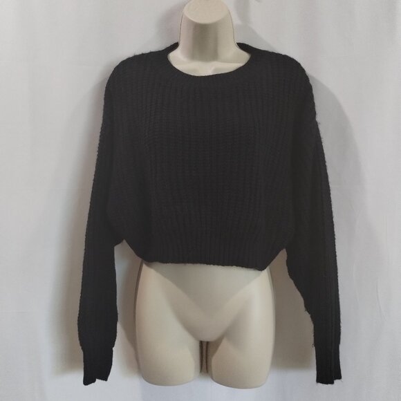SHEIN Tops - Shein Crop Top Womens Small Black Knit Striped Long Sleeve Crew Neck Sweatshirt